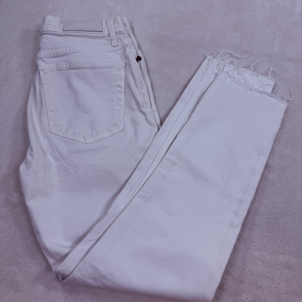 RE/DONE Originals White High Rise Raw Hem‎ Button Fly Jeans 185-3WHRAC Size 27